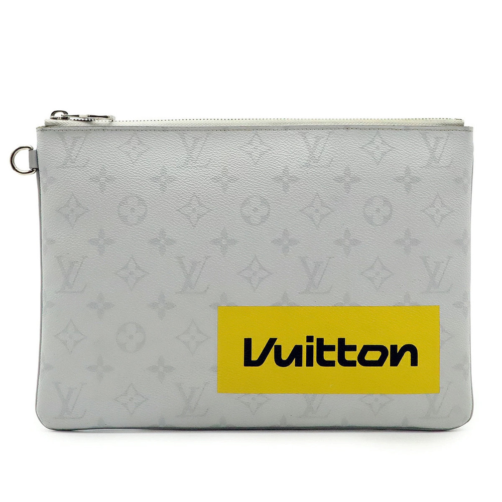 LOUIS VUITTON Monogram Zipped Pouch Clutch Shoulder Bag Leather Gray